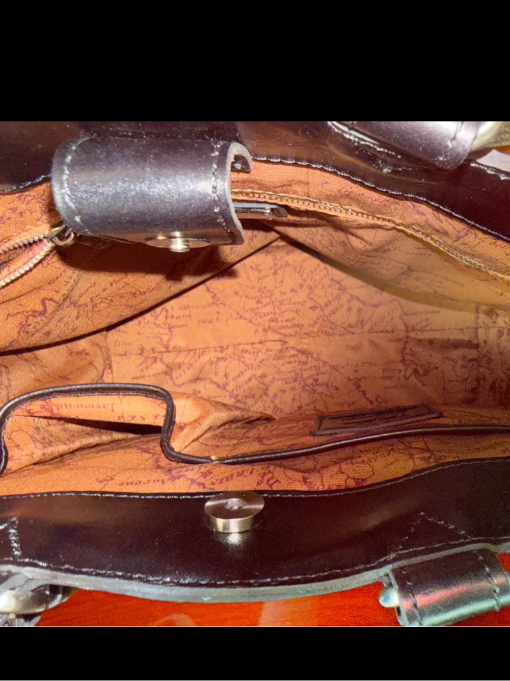 Patricia Nash Brown Leather Tote With Map-Print Interior